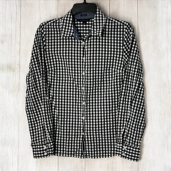Navy White Gingham Shirt Women’s Size Medium Tommy Hilfiger Button Classic Top - Picture 1 of 15